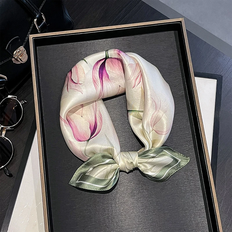 2026 Fashion 100% Real Silk Scarf 53Cm Square Bandelet Women's Silk Temperament Small Scarf Neck Floral Wrap Printed Scarves