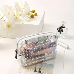 Chic Transparent Star PVC Makeup Bag - Waterproof, Large Capacity, Portable Cosmetic Organizer