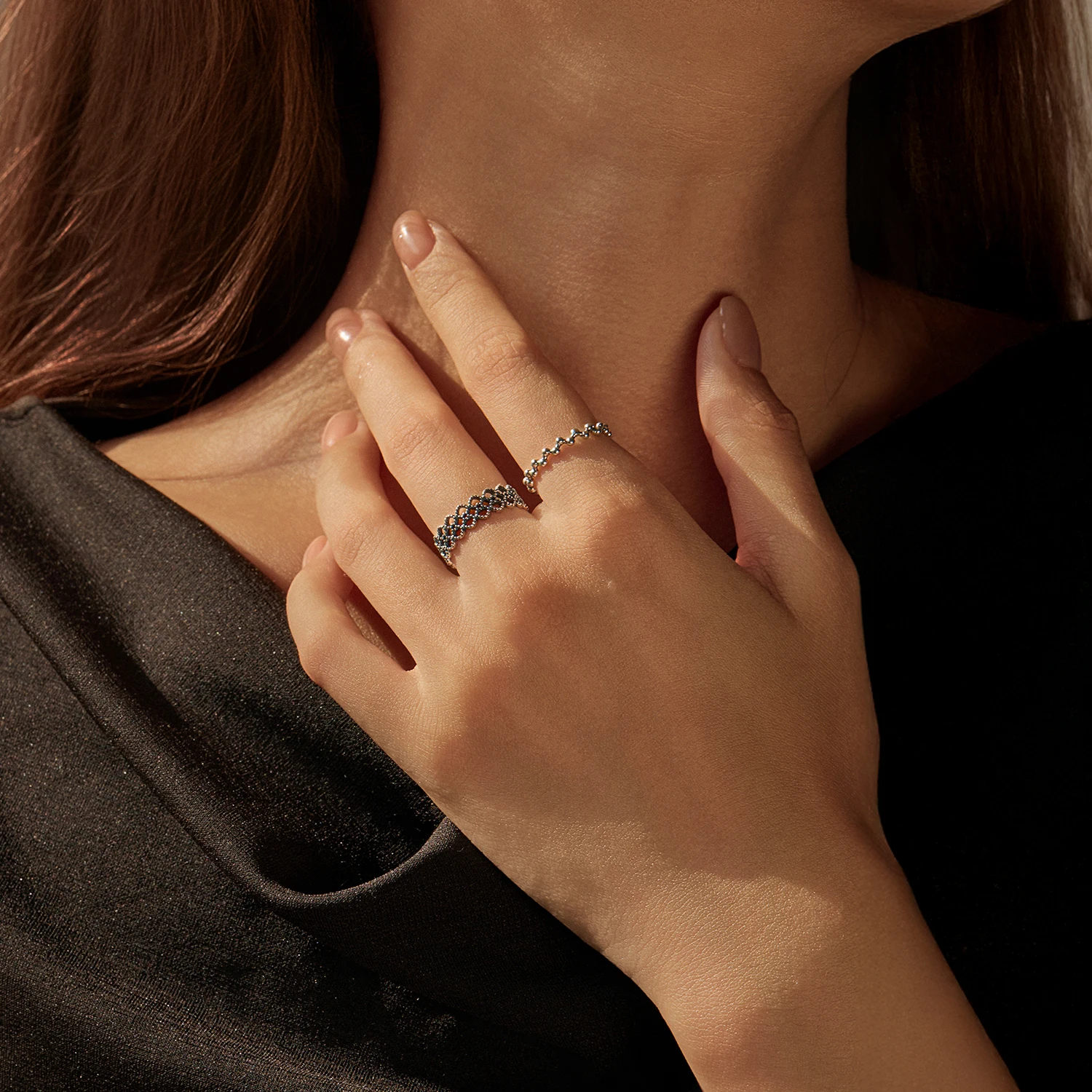 Women's 925 Sterling Silver Vintage Irregular Beads Stackable Ring