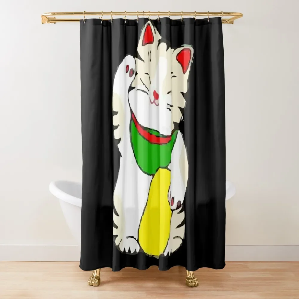 Japan Lucky Fortune Cat Shower Curtain  Gold Coin Bathroom Decoration With Hook Polyester Fabric Waterproof Shower Curtain Hooks