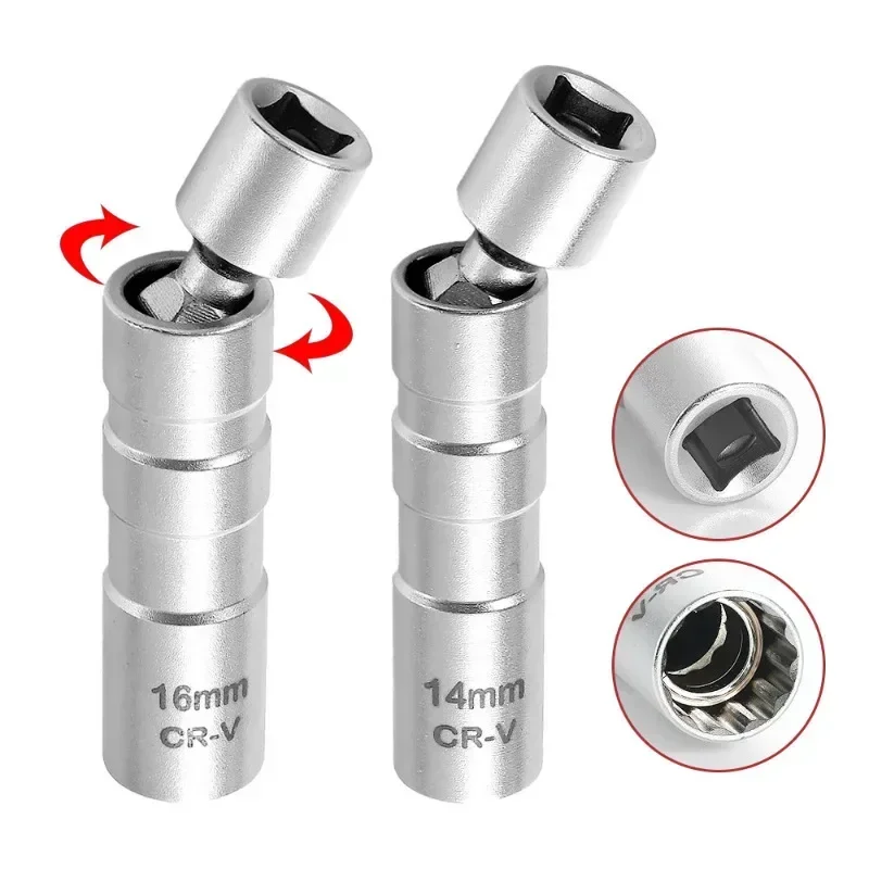 Motorcyle Spark Plug Socket Wrench Adapter 14mm16mm Set Universal Joint with Magnetic Flexible Socket Thin Wall 3/8\