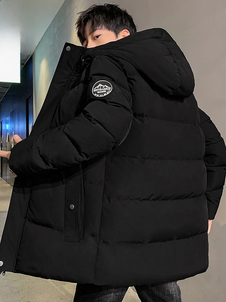 

Men's Winter Thickened Warm Cotton Jacket Hooded Coat Long Sleeve Youth Fashion Polyester Fiber Filling Daily Wear