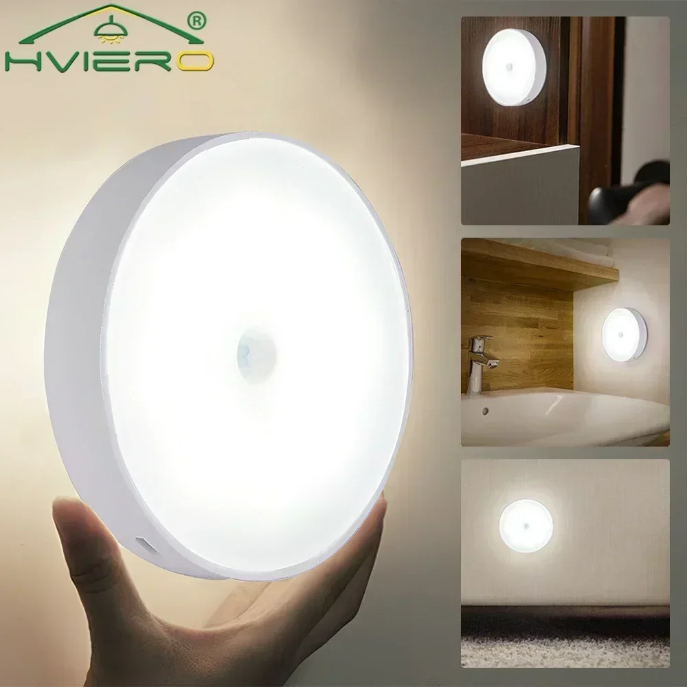 

Wireless Night Light Motion Sensor Bedroom 8LED Detector Wall Decoration Round Lamp For Room Staircase Closet Bedside Wardrobe