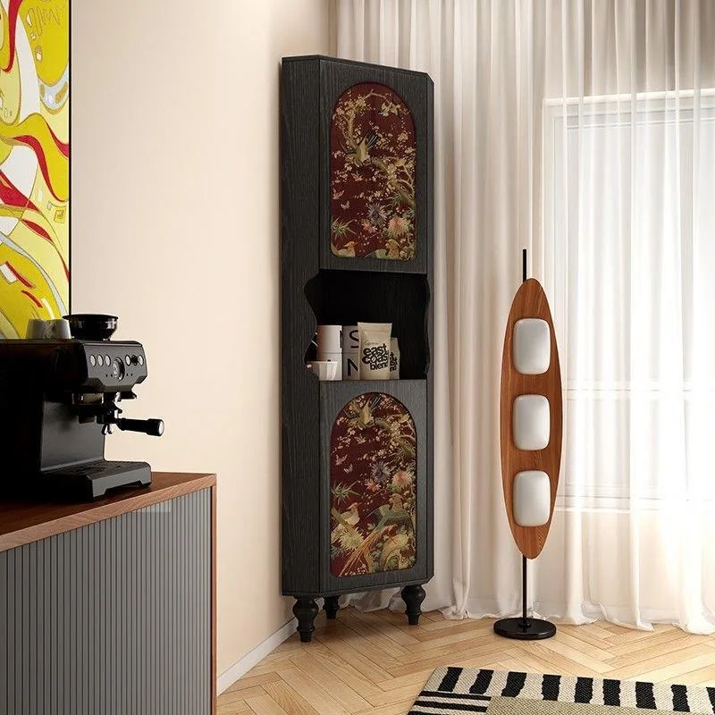 French Chinese style solid wood corner cabinet storage bookshelf living room sofa triangular cabinet