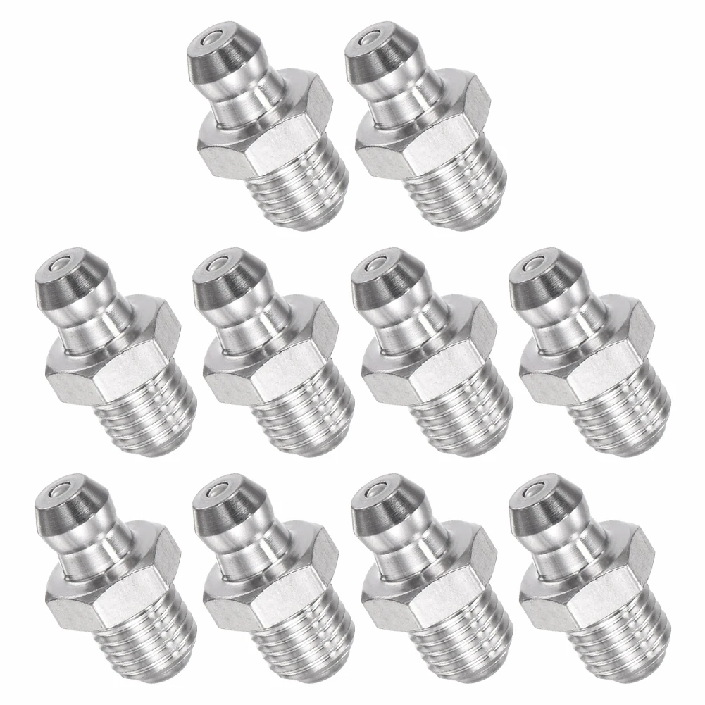 10pcs 201 Stainless Steel Straight Hydraulic Grease Fitting M8X1mm Thread Kit 18mm Height Grease Nipple Machine Tool Supplies