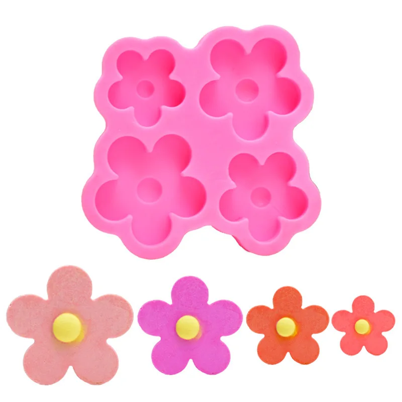 Big and Small Flowers Turn Sugar Five Petal Flowers Chocolate Baking Cake Decoration Aromatherapy Wax Flake Plaster Drop Mold