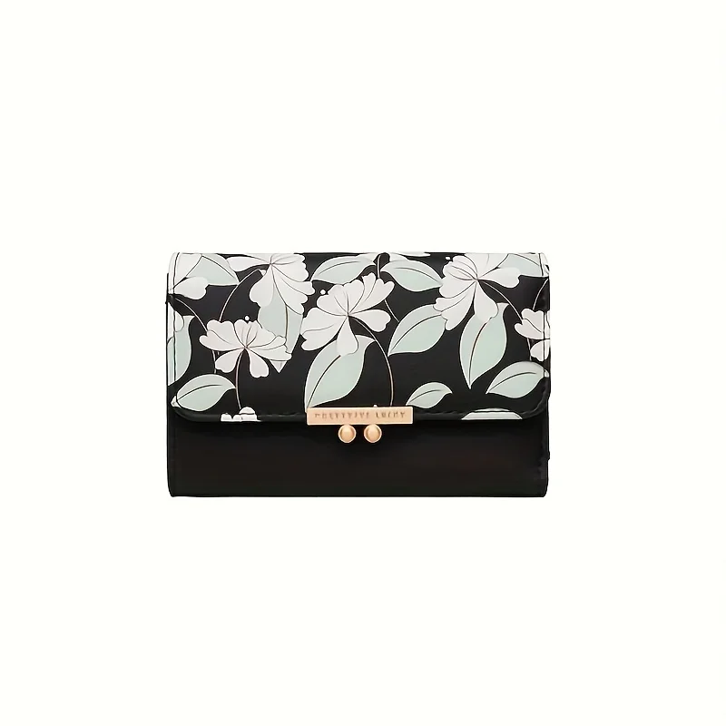 Flower Print Short Wallet For Women, Fashion Multi Card Slots Coin Purse, Foldable Card Holder & Money Clips