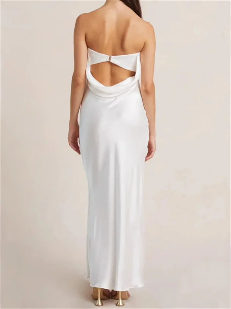 ชุดราตรีเดรสยาวสำหรับผู้หญิง งานปาร์ตี้ ดีไซน์เปิดหลัง สายเดี่ยว ทรงตรง ชุดฤดูร้อน เซ็กซี่ หรูหรา