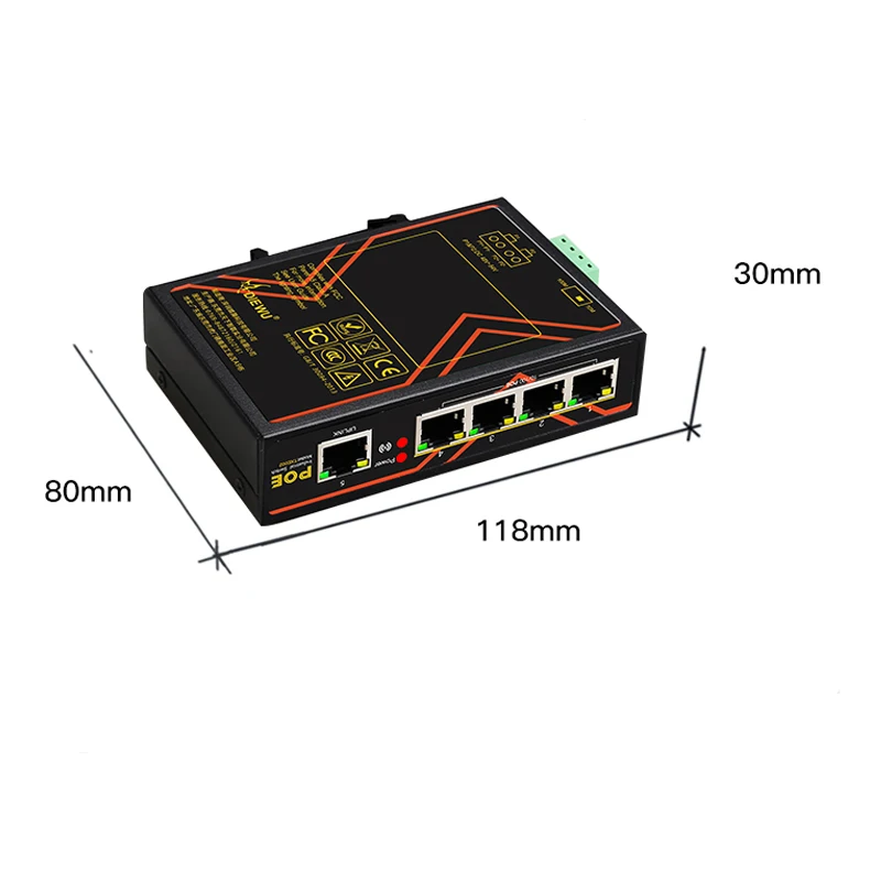 5 Cổng POE Switch 10/100Mbps Cấp Công Nghiệp Nhanh Switch DIN Đường Sắt Loại Mạng