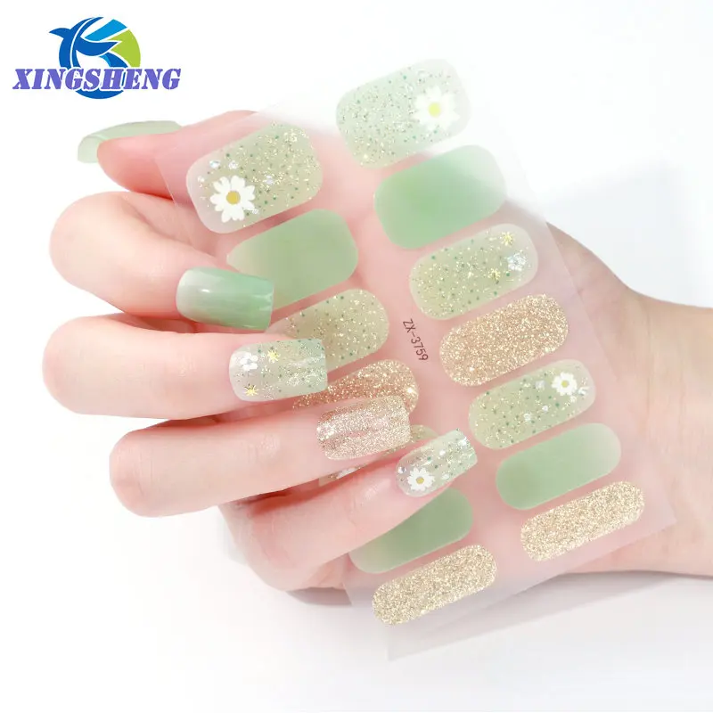 Spring Simple Green Nail Stickers Valentine Letter Butterfly Flowers Geometric Lines Floral Leaves Nail Decals Wraps Manicure