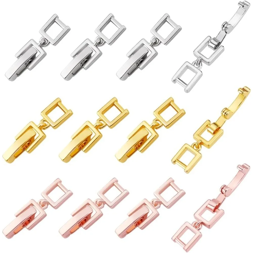 

12pcs Fold Over Clasp Extender 3 Colors Foldover Extension Jewelry Clasps Brass Necklace Extender Clasp Bracelets Clasps