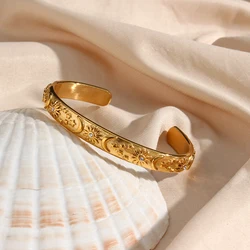 E.B.belle Chunky Gold Plated Tarnish Free Waterproof Stainless Steel Jewelry For Woman Sun Moon Star Cuff Bangles For Girl