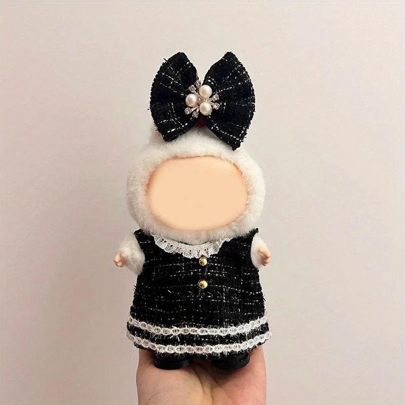 Completo da 2 pezzi per bambole Labubu, adatto per bambole sedute da 15 cm e 17 cm, set per travestimenti Xiaoxiang, accessori con gonna