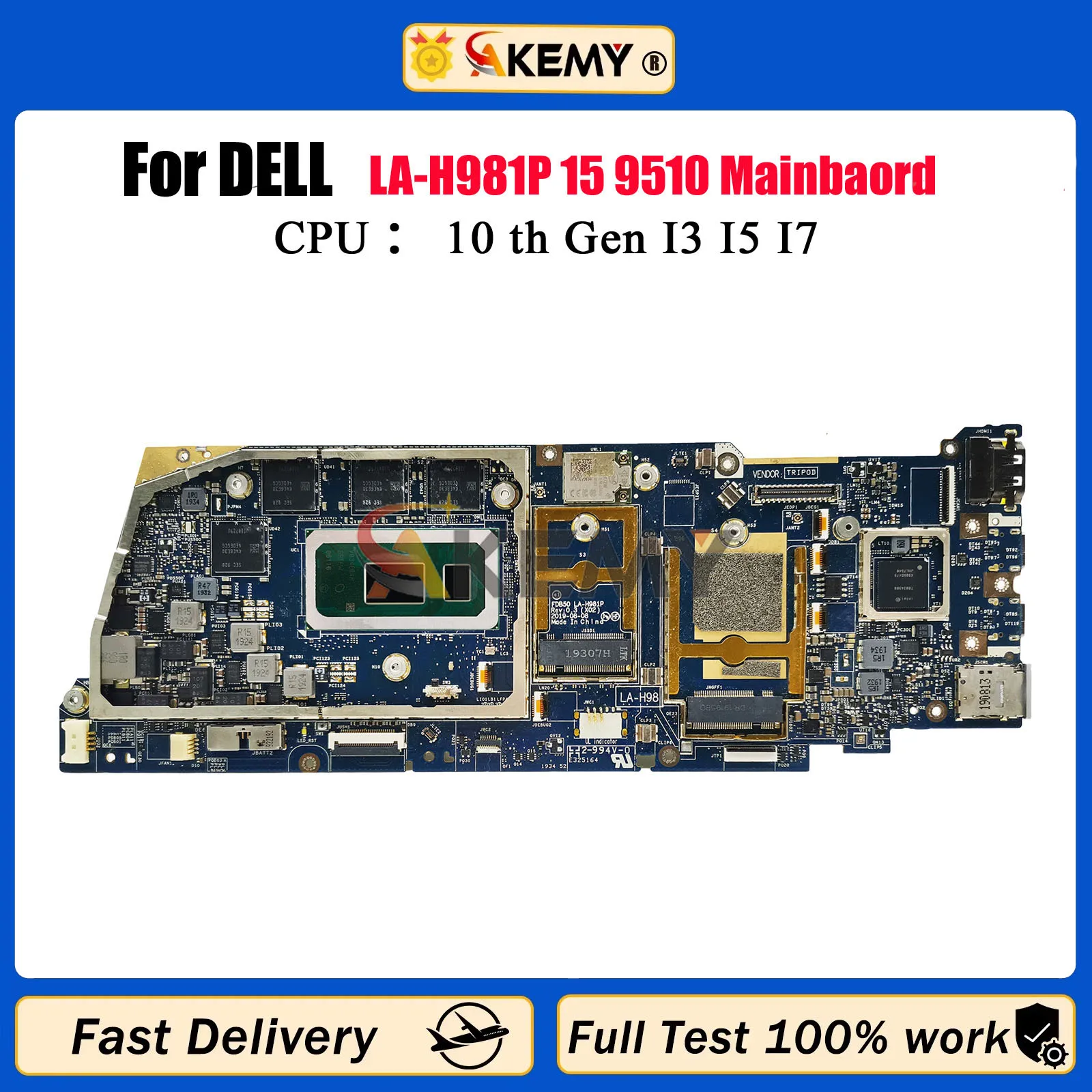 

For Dell Latitude 9510 laptop motherboard FDB50 LA-H981P with I5 I7 CPU RAM 8G/16G 0X20H5 097KR9 0X1G65 100% Tested Work