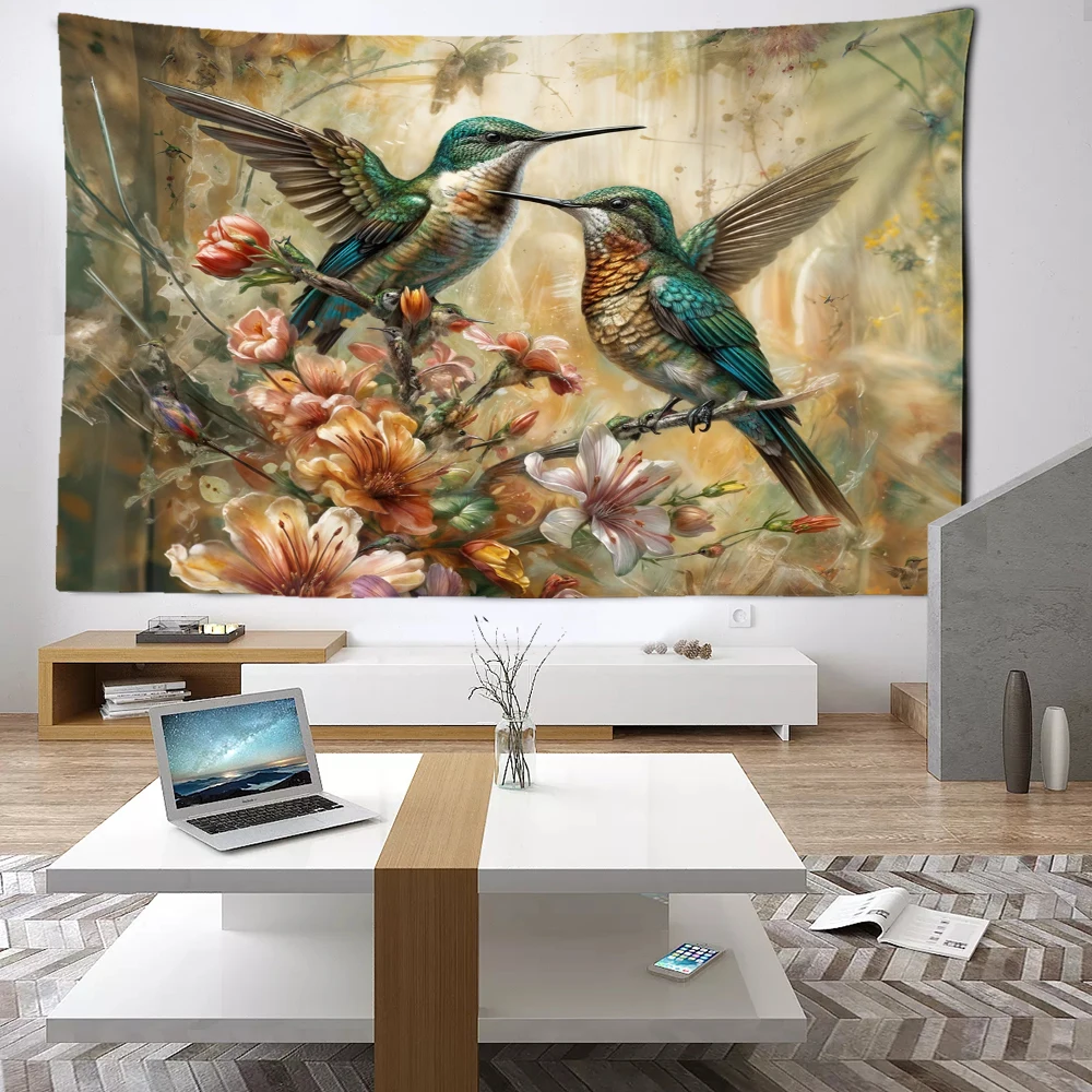 Vintage Flowers Hummingbird Tapestry Wall Hanging Plants Simple Art Bohemian Hippie Tapitz Living Room Bedroom Home Decor