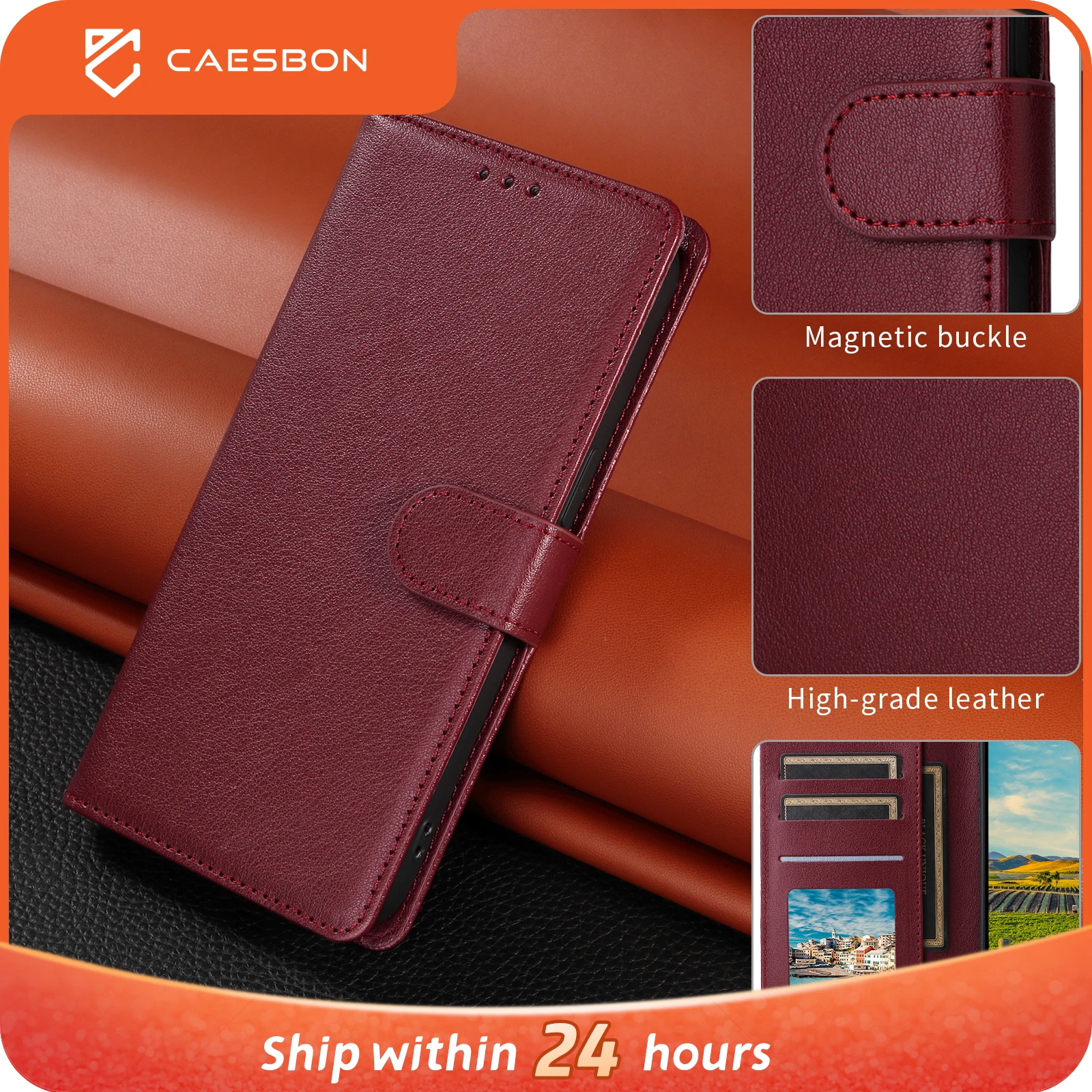 CAESBON For IPhone 16 Pro Max Case 15 14 13 12 11 Pro Max 16 Plus X XR XS Max 8 7 6 6S Plus 5S SE Wallet Flip Leather Phone Case