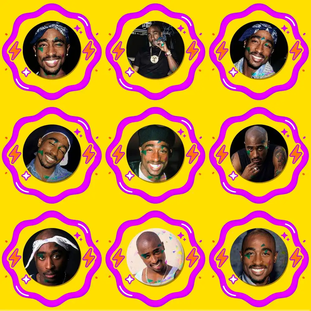 For Tupac Shakur Enamel Pin Badge Round Metal Button Brooch Gift 58mm Custom Hat Ita Bag Pins