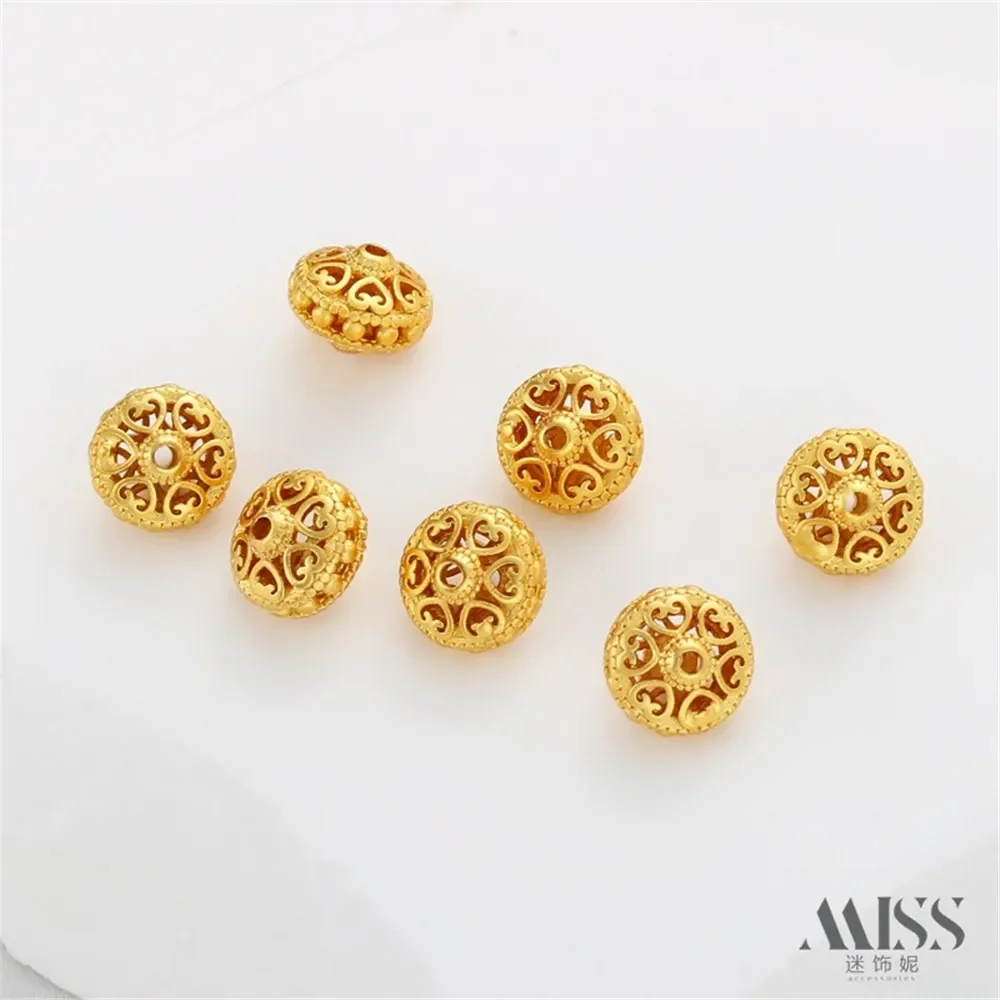 18K Gold Matte Finish Love Symbol Hollow Beads for DIY Handmade Bracelets Necklaces Jewelry Accessories Flat Tire round Design