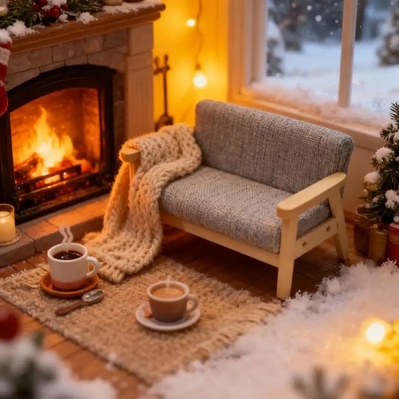

Mini Wooden Double Sofa Chair 1/12 Scale Dollhouse Living Room Furniture Simulation Decoration For Doll Layout DIY Accessories