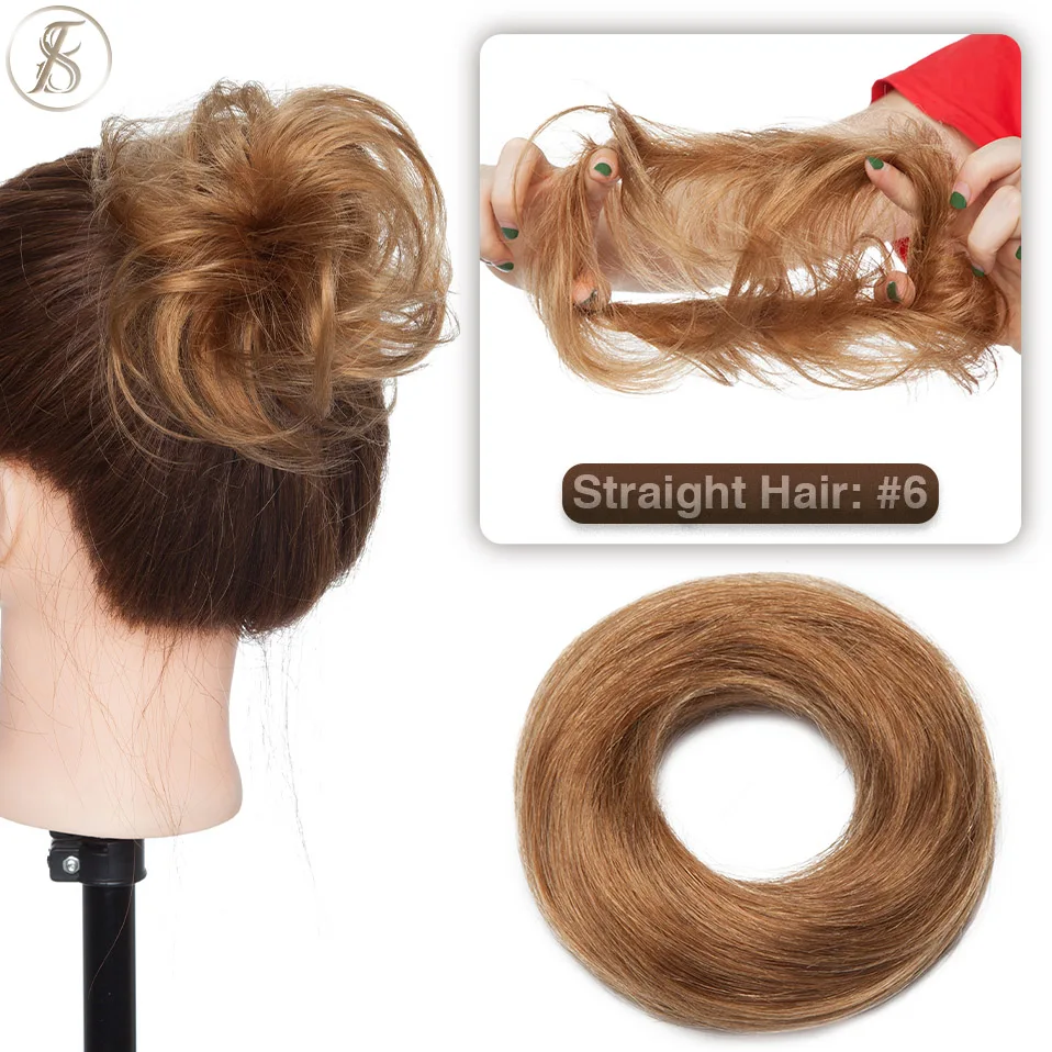 TESS 17g/23g Haar Brötchen Chignon 100% Menschliches Haar Lockiges Haar Elastische Donut Pferdeschwanz-haar Extensions Wrap natürliche Farbe Haarteil – Detail 11