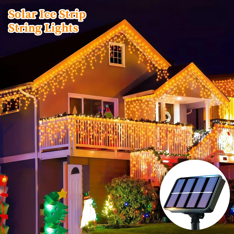 

LED Solar Icicle String Lights Outdoor Camping Lights Christmas Halloween and Thanksgiving Ramadan Patio Garden Decorations
