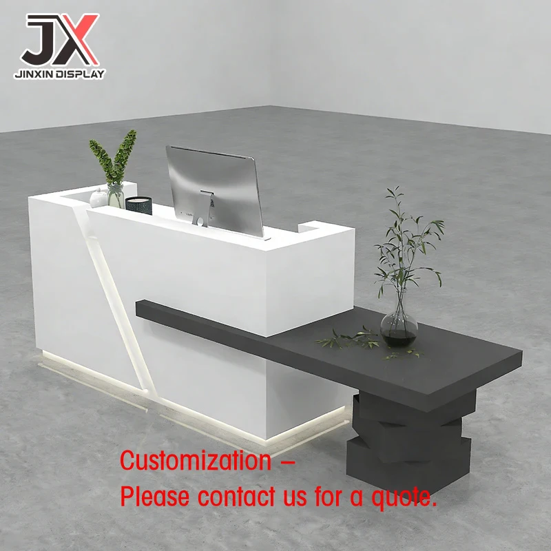 custom.Modern Minimalist Customizable LED Wood Reception Desk Cabinet Storage Durable High Quality Commercial Furniture Hote