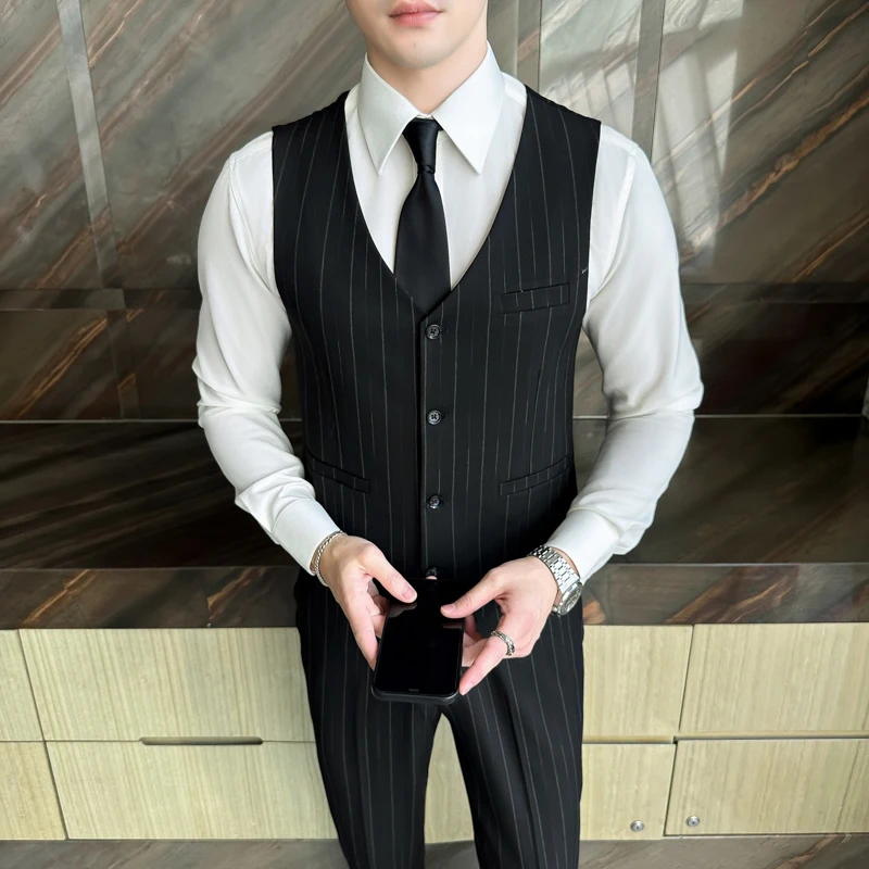 High Quality Mens 3-piece Set (suit + Vest + Trousers) Business Career Korean Version Slim-fit Best Man Bridegroom Wedding Dress