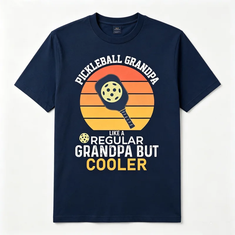 Pickleball Grandpa T-Shirt Vintage Sunset Funny Lover Gift for Cool Men Women Casual Cotton Tee Streetwear Sport Player Life Fun
