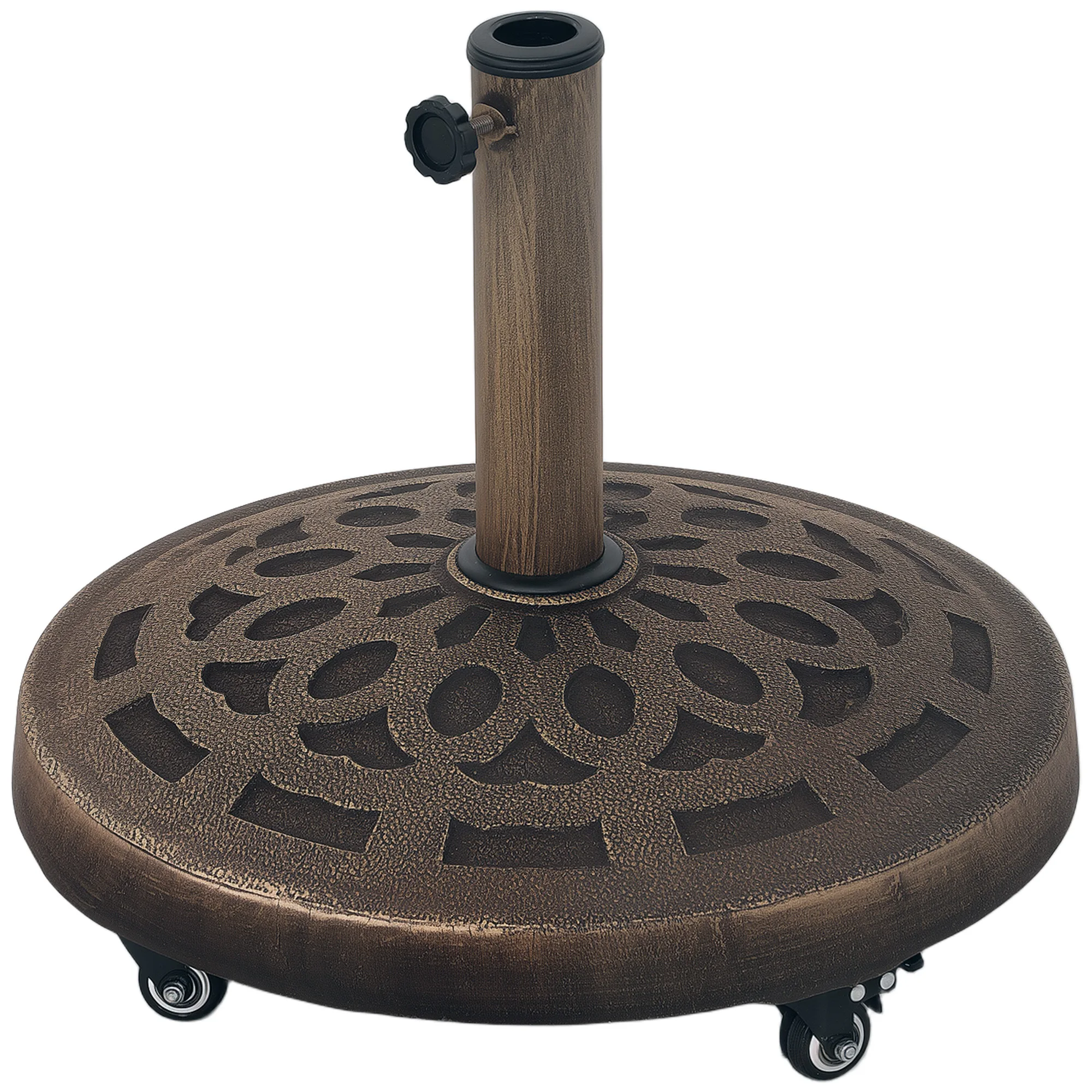Base de parasol en béton de 21 kg avec roues, support de parasol roulant avec freins, support de parasol rond pour poteaux de 32/38/48 mm, base de parasol de marché extérieur pour jardin, terrasse, pont