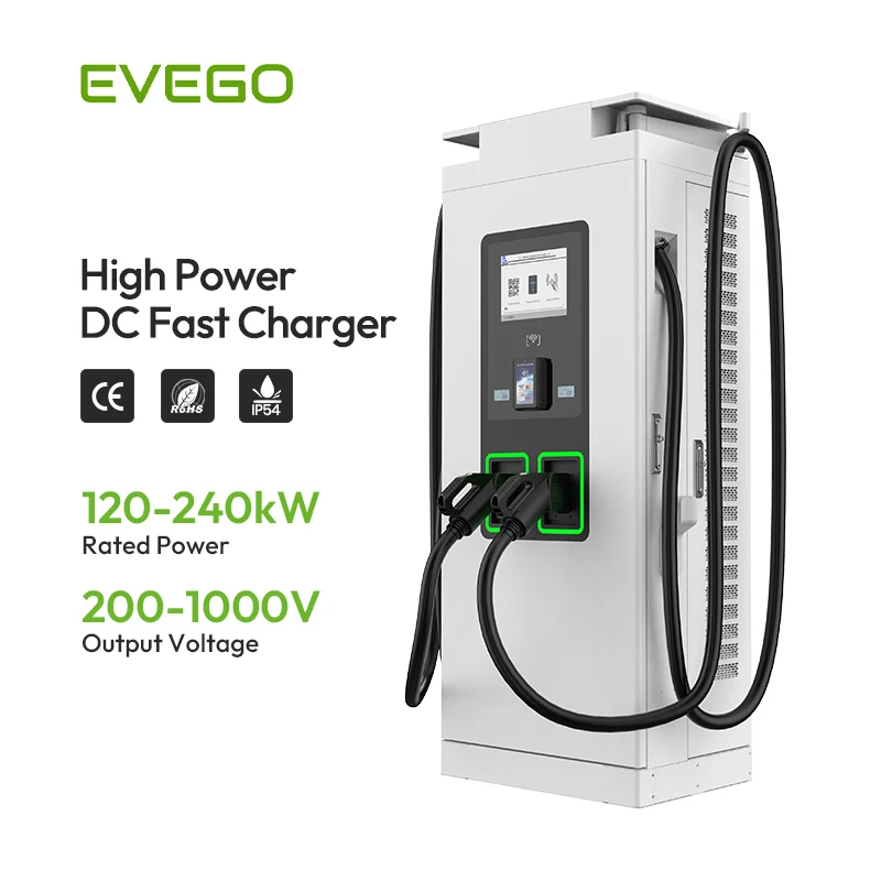 EVEGO 10-inch Display Screen Fast EVSE Car Charger Station 160kW CCS1/CHAdeMO/NACS 250A Double Gun Weatherproof EV DC Charger