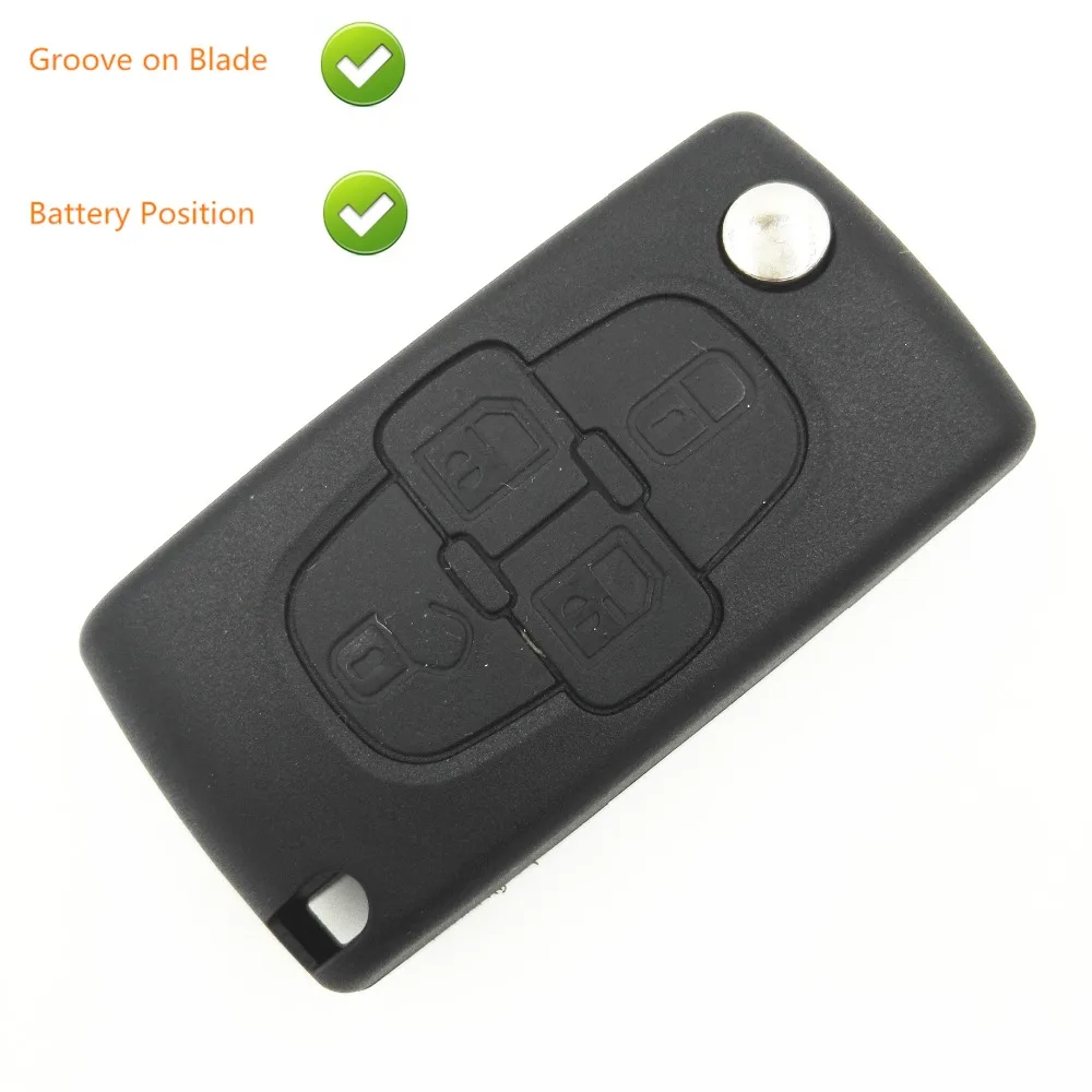 Replacement Remote Case for Peugeot  207 307 407 1007 4 Button Flip Key Shell Blank   with Battery Place Groove on Blade