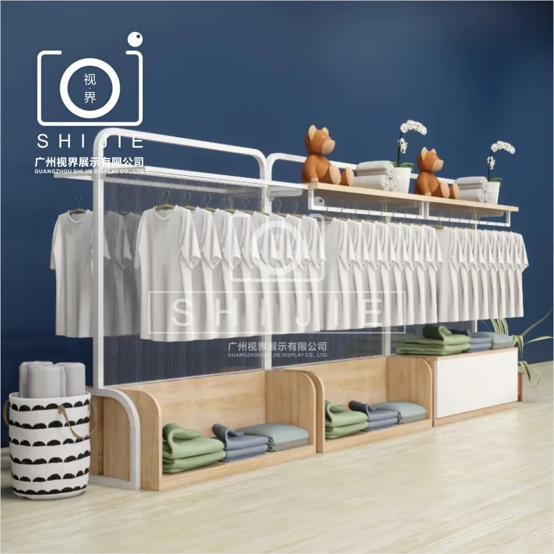 custom.SHIJIE Clothes Boutique Store Display Stands Clothing Wall Mounted Garment Rack Shop Fitting and Display