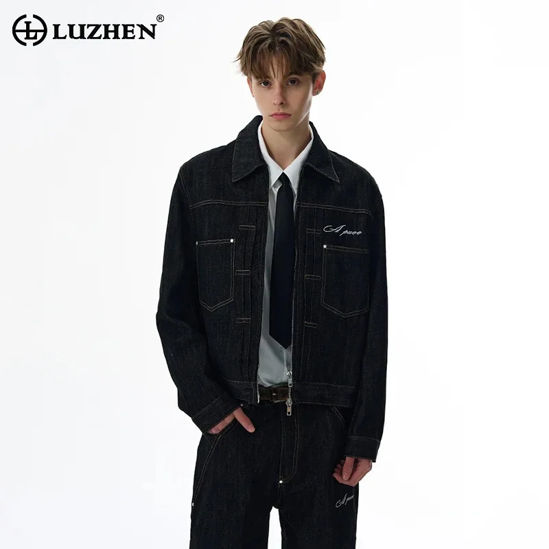 

LUZHEN 2025 осенняя модная элегантная повседневная джинсовая куртка с вышивкой по краям, мужская оригинальная модная красивая куртка высокого качества JY4540