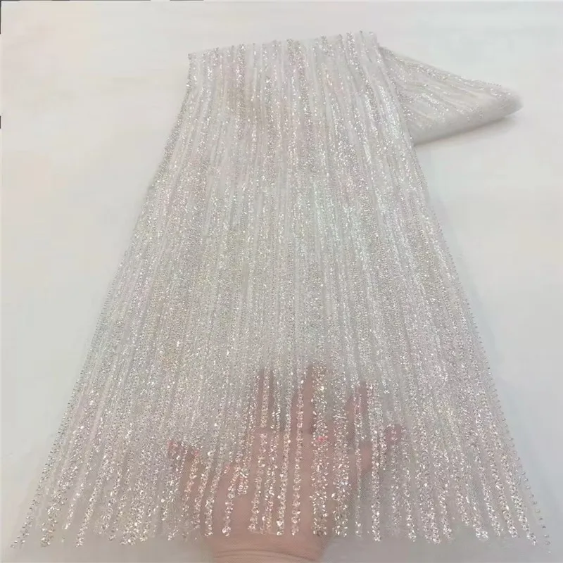 Striped Heavy Industry Sequin Embroidery Beaded Foam Fabric Wedding Dress Fashion