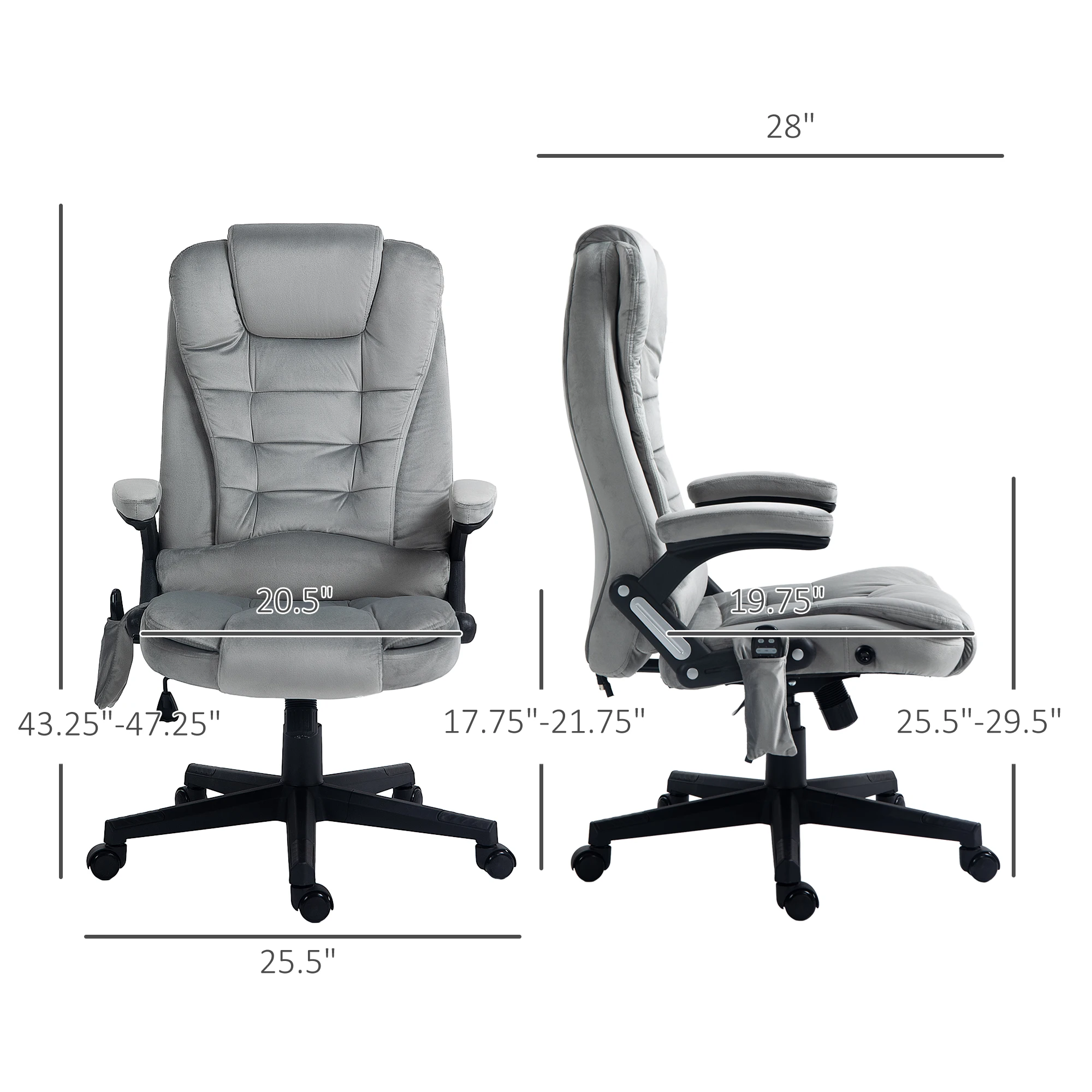 Massage Office Chair with 6 Points Heat Velvet Executive Office Chair Gray image 4