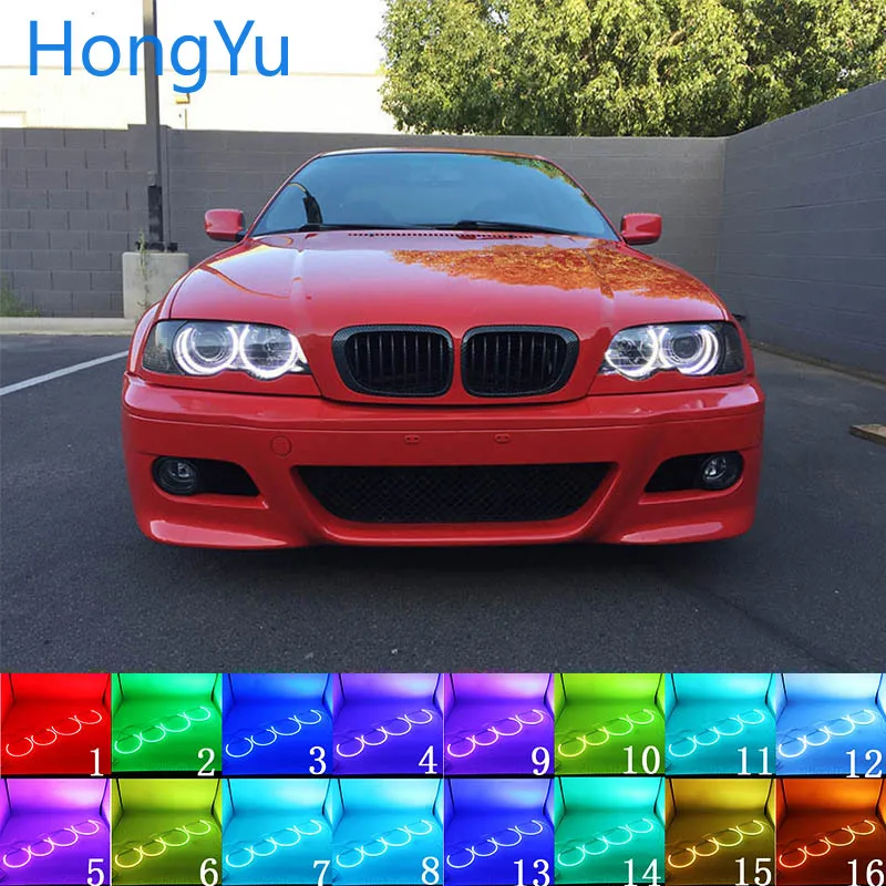 Headlight Multi-color RGB LED Angel Eyes  Ring Eye DRL RF Remote Control for BMW E46 with PROJECTOR 1998 - 2005 Accessories