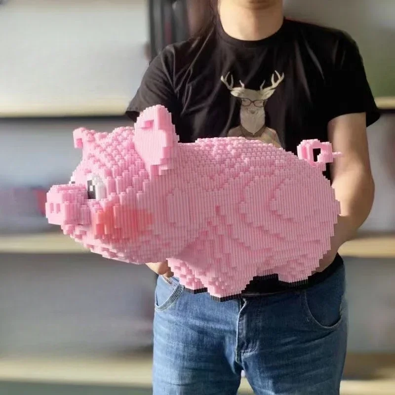 3D Model DIY Mini Diamond Blocks Bricks Building Animal World Pink Smile Pig Piggy Sit Pet Doll Toy for Children Gift