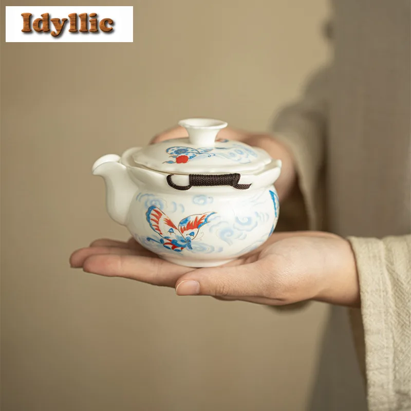 

210ml Hand Painted Butterfly Hand Grab Teapot Boutique Tea Infuser Pot Tea Maker Kettle With Strainer Tea Ceremony Collection