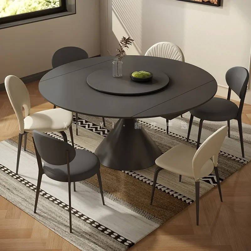 Simple and modern small apartment household dining table multi-functional rotating retractable round dining table and chair