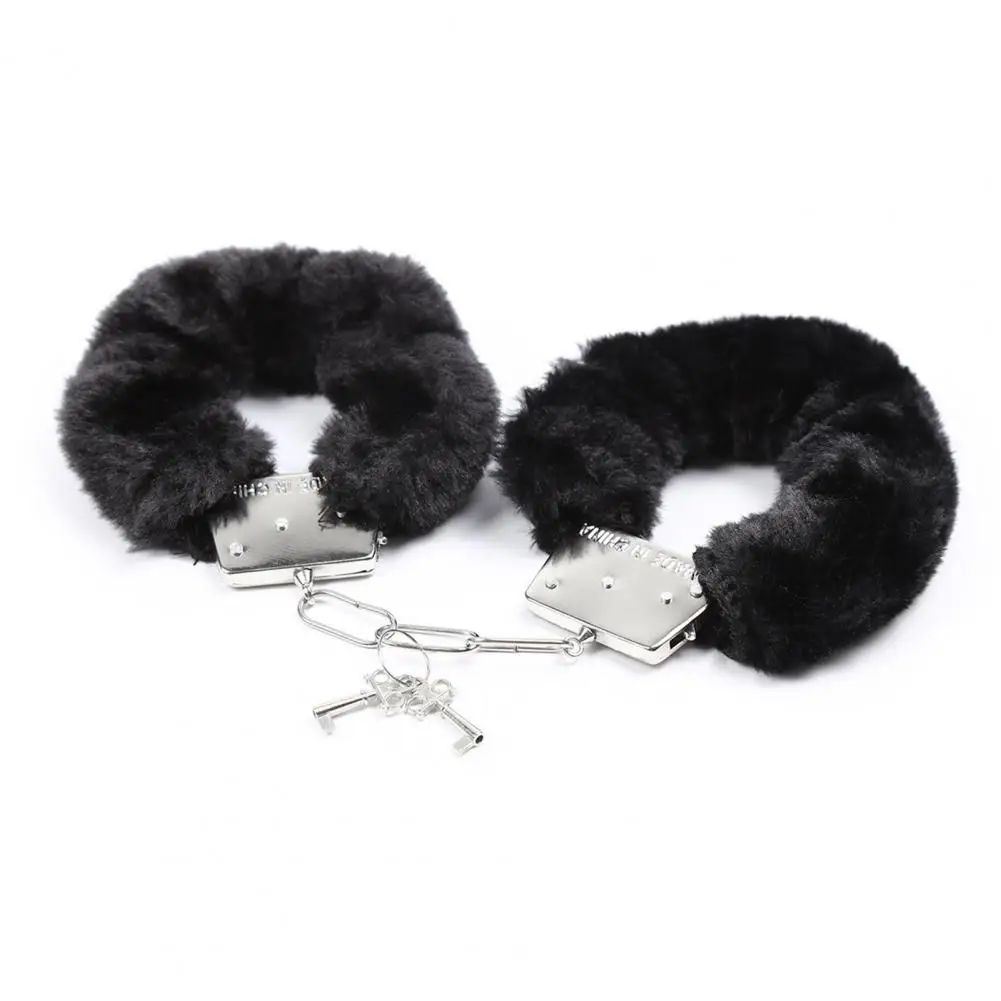 Party Cosplay Prop Soft Faux Fur Double Lock Manacle Bracelets for Adult Couples Stainless Steel Wrist Ankle Cuffs with for Cops