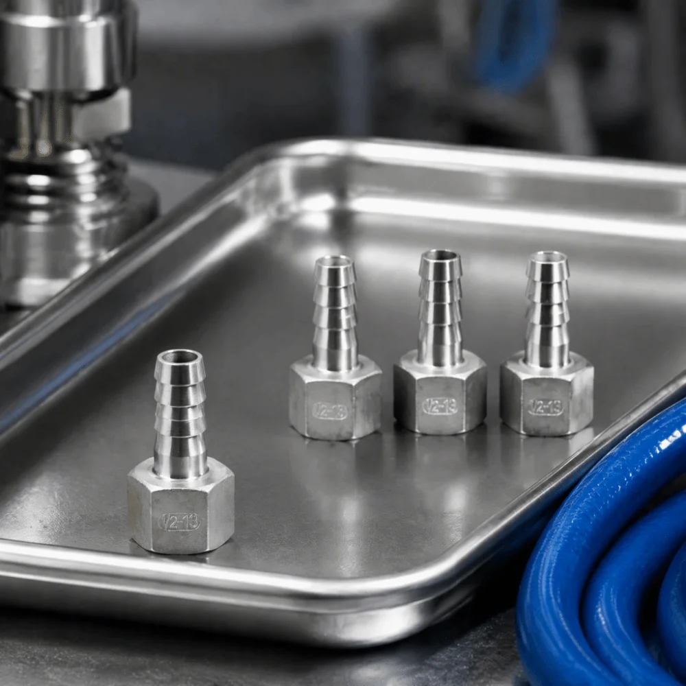 4pcs 13mm 1/2in Hose Barb Connector Stainless Steel Silver Pipe Fitting Coupler Hexagonal Stainless Steel Connector