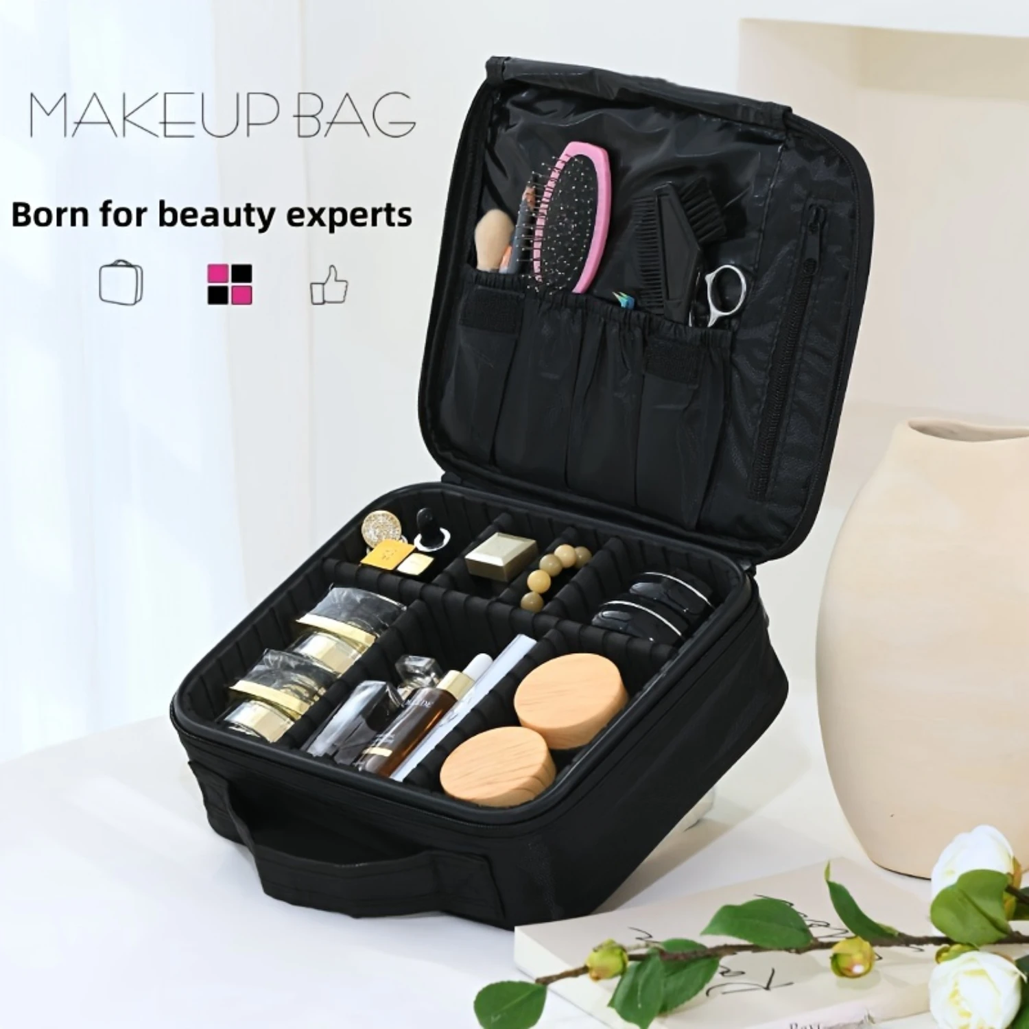 Makeup Bag Organizer, Portable Cosmetic Case, Multi-Functional Beauty Organizer, 10.03x8.85x3.74 Inches