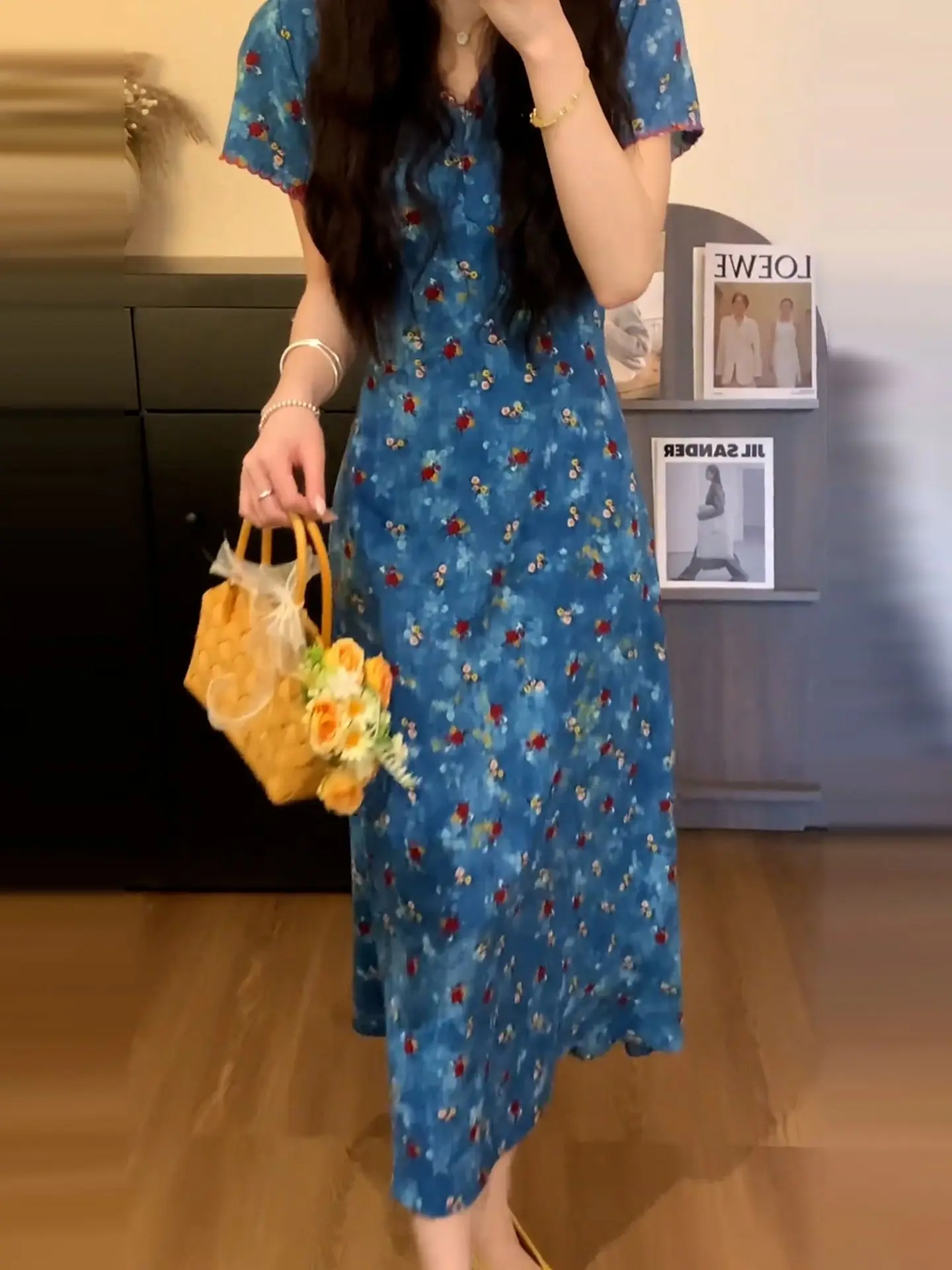 Retro V-Ne Floral Print Maxi Dr Women's Summer 2025 New Beach Vaion High-End Feeling Ele Long Dr