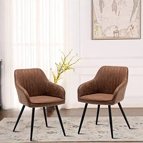 Faux Leather Accent Arm Chairs for Living Room Leisures/ Upholstered Chair with Metal Legs Set of 2 for Home Kitchen
