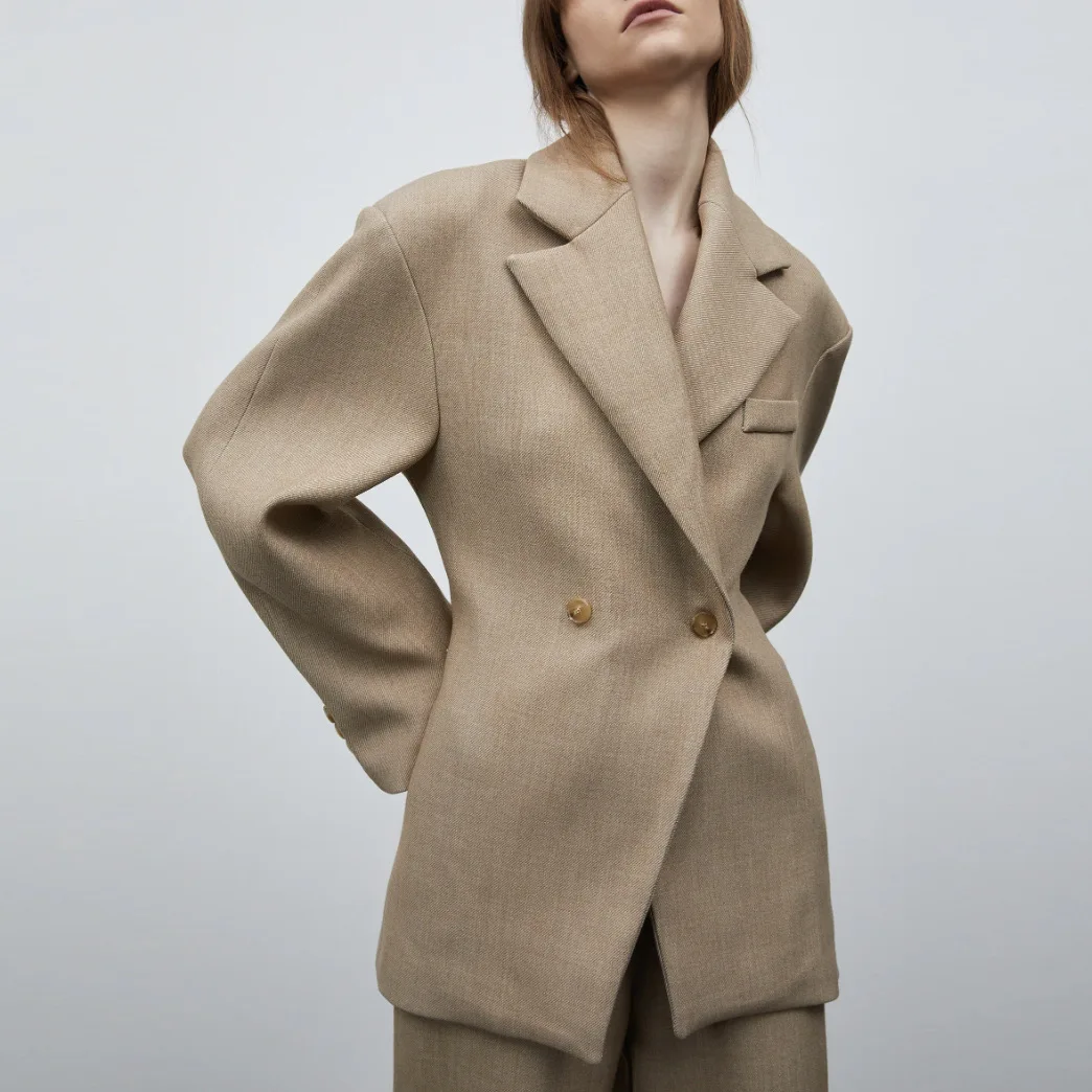 

Элегантный женский костюм с отложным воротником, осень-зима 2024, новинка из Китая, из чистой шерсти, утолщенный, модный деловой верхний пиджак