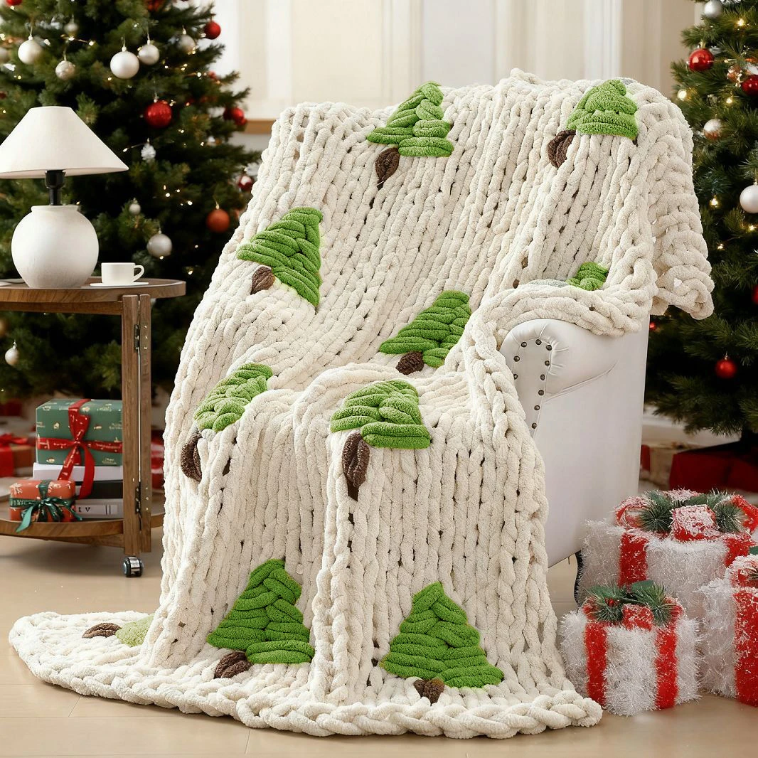 Christmas Tree Hand-Woven Super Thick Wool Blanket Gravity Wool Knitted Sofa Blanket Cover Warm Cozy Blanket for Home Decor