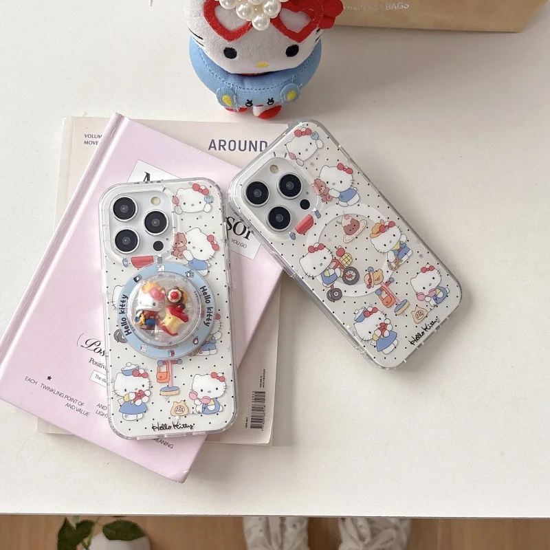 

Cute Bear Hello Kitty Polka Dots Magsafe Wireless Charge Phone Case For iPhone 13 14 15 16 Pro Max Kitty Shake Magnetic Holder