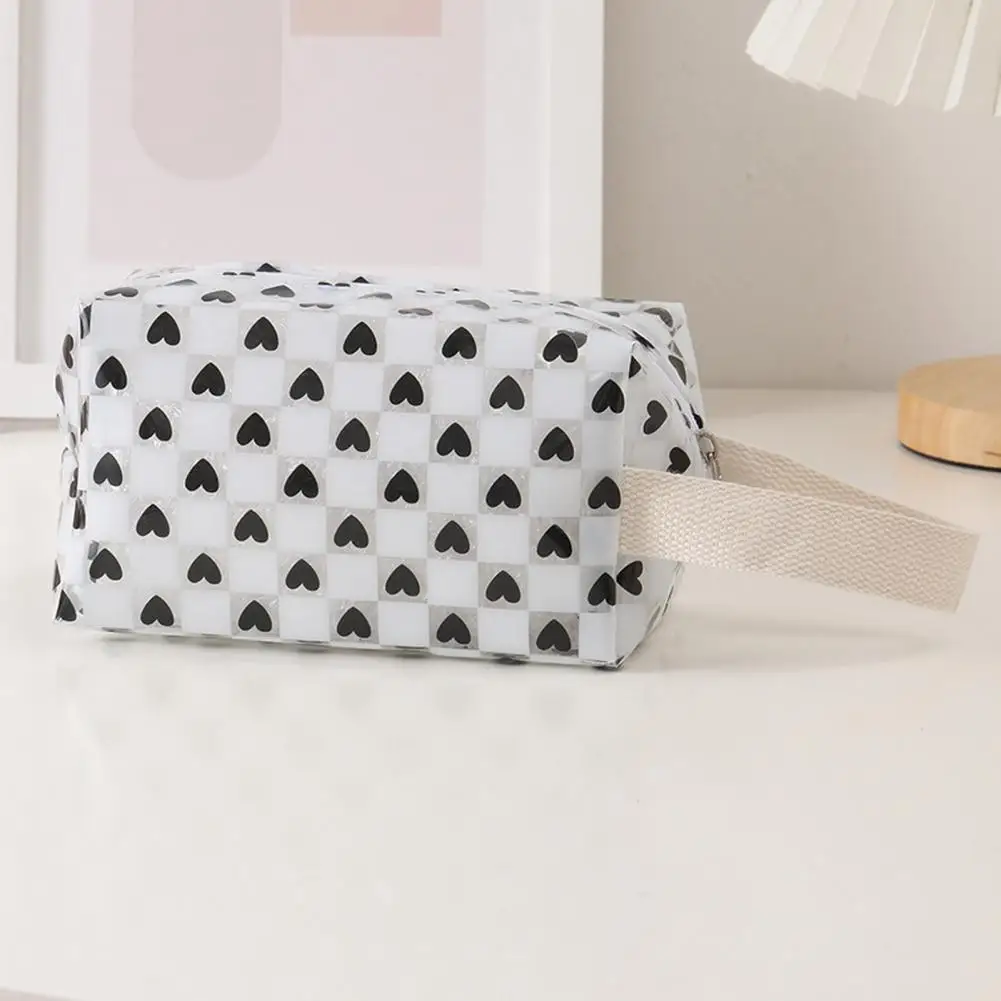 Pencil Storage Bag Versatile Heart Plaid Print Pencil Case Stylish Stationery Bag for Home School Travel Transparent Pencil Case