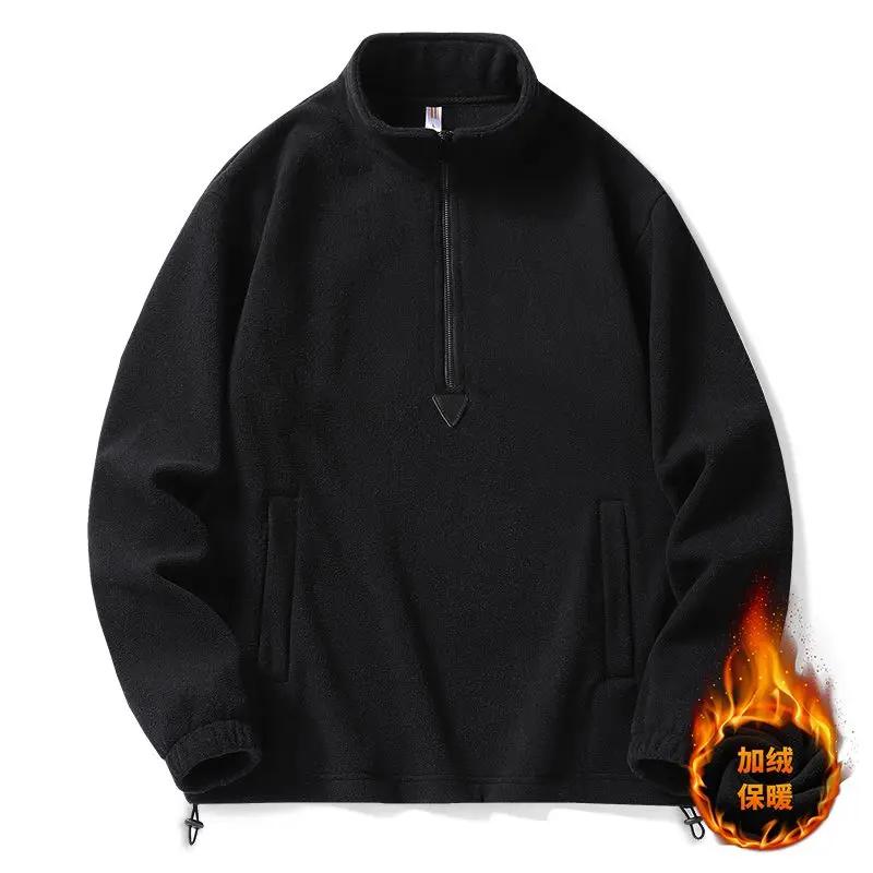 Men Sweatshirts Spring Thicker Pullover Half Zipper Pullover for Male Hoody Outdoor Vintage Stand Neck Basic Solid Tops Clothing