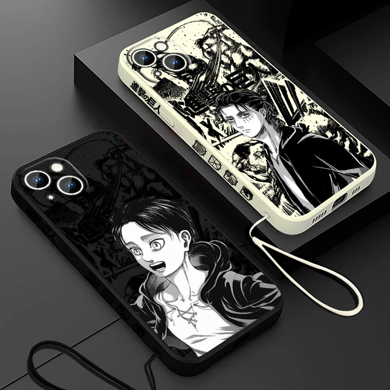 Attack On Titan Eren Jaeger Phone Case For Apple iPhone 15 14 13 12 11 Pro Max Plus 8 7 SE Liquid Left Rope Capa Cover